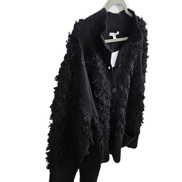 NWT J. Jill Textured Fringe Cardigan Button Front Black Fluffy Cozy 3X - Picture 6 of 13